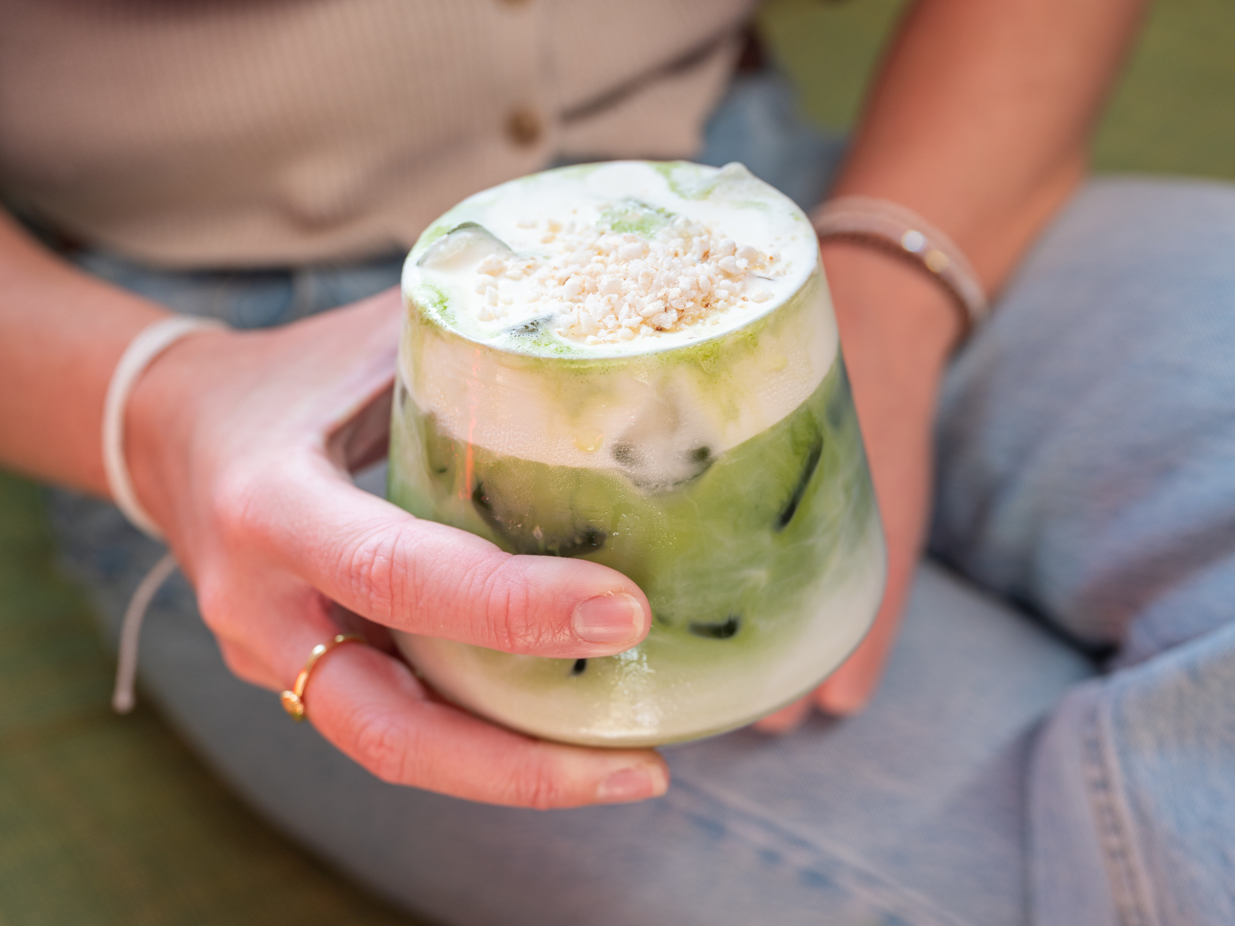 Iced matcha at a quiet coffee shop