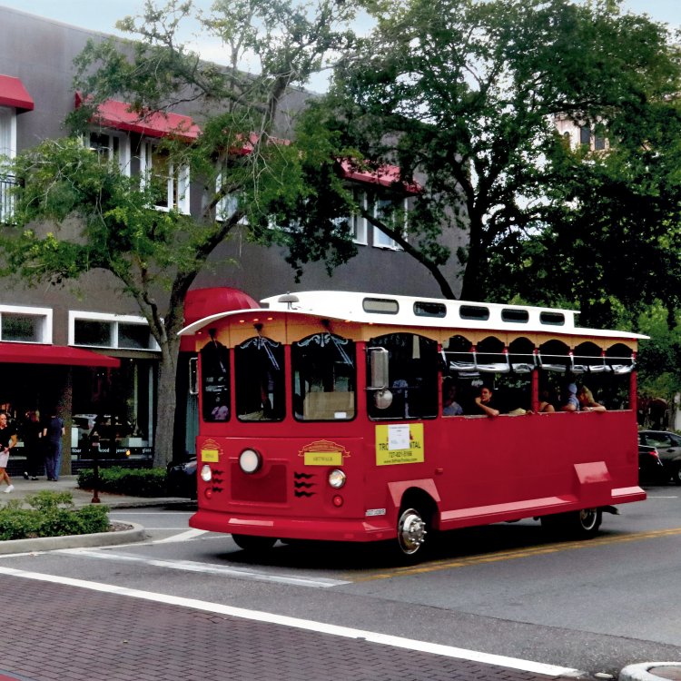 The Jolley Trolley stopped at an intersection
