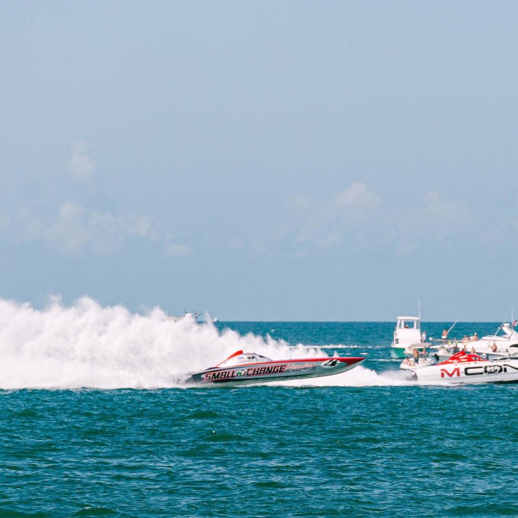A boat races through the water at the Clearwater Offshore Nationals