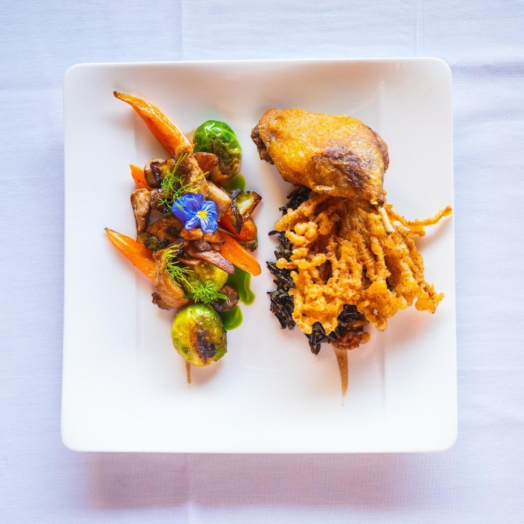 A decorative plate of food at Black Pearl Restaurant in Dunedin.