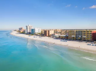 Aerial view of accommodations and beautiful clear Gulf waters in Redington Shores