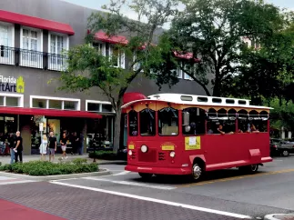 The Jolley Trolley stopped at an intersection