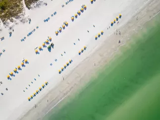 An overhead shot of St. Pete Beach from a drone March 2021