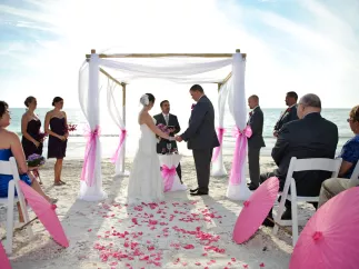 A wedding on St. Pete Beach with the Gulf of Mexico in the background