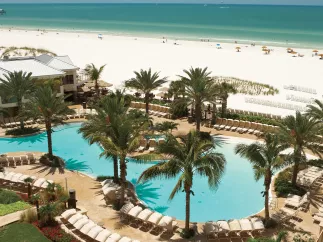 Aerial view of Sandpearl Resort pool beachfront