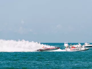 A boat races through the water at the Clearwater Offshore Nationals