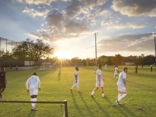 Soccer Players on the field near sunset