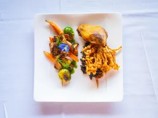 A decorative plate of food at Black Pearl Restaurant in Dunedin.