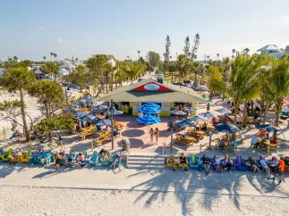 An aerial view of Paradise Grille on Pass-A-Grille Beach