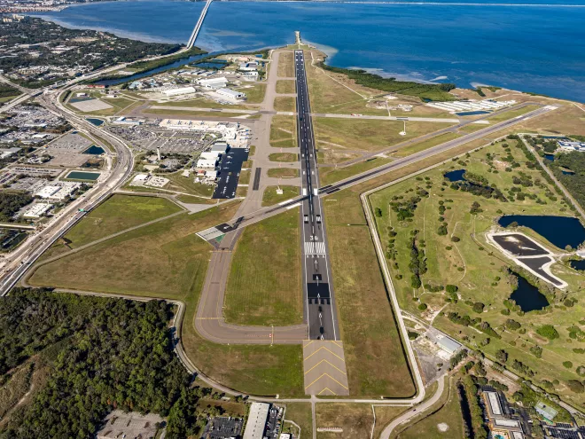 An aerial shot of the St. Pete-Clearwater international airport PIE