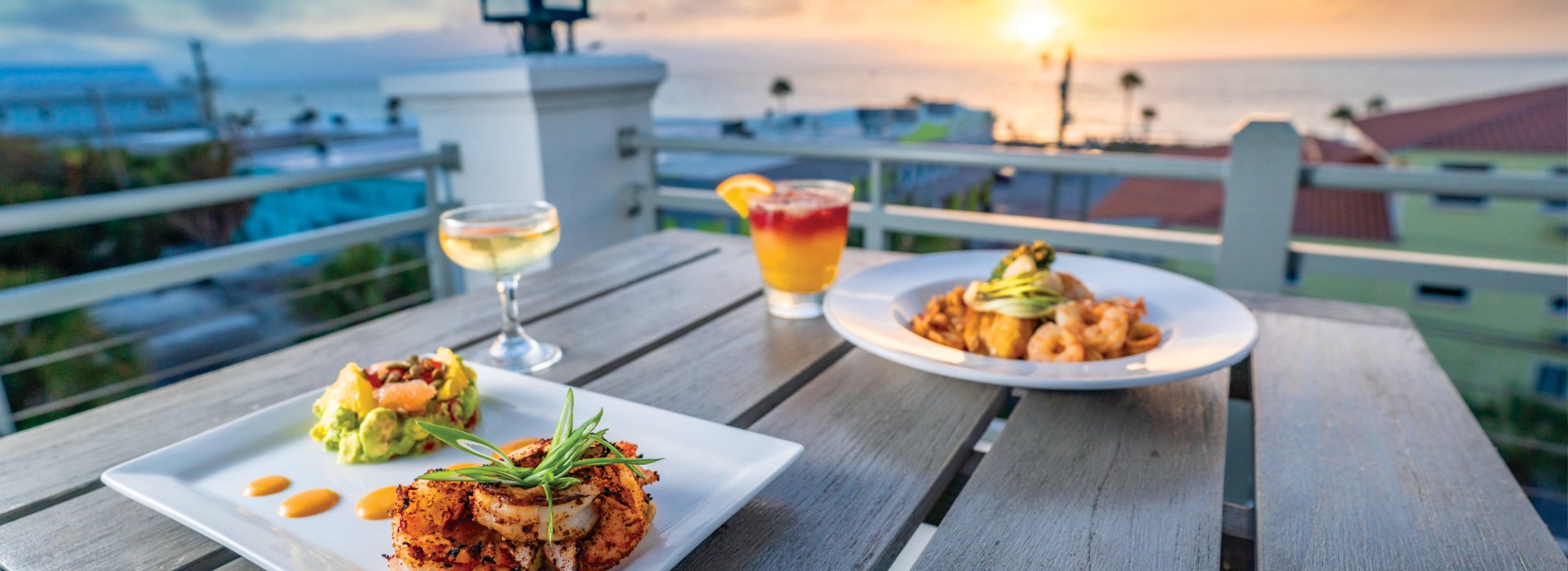 Outdoor dining at The Dewey during sunset