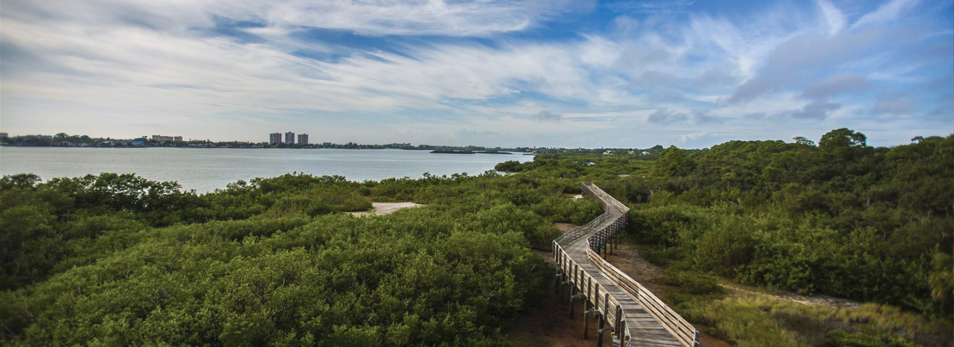 Aerial view of Boca Ciega Park boardwalk in Seminole
