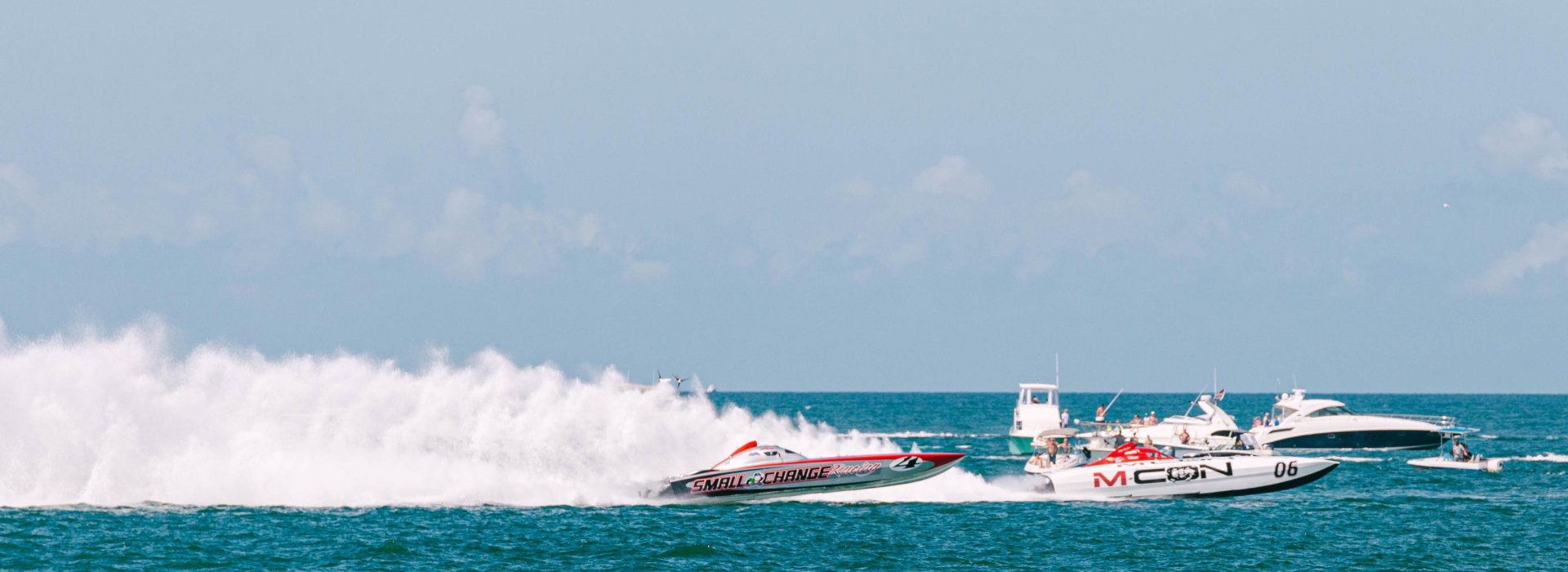 A boat races through the water at the Clearwater Offshore Nationals