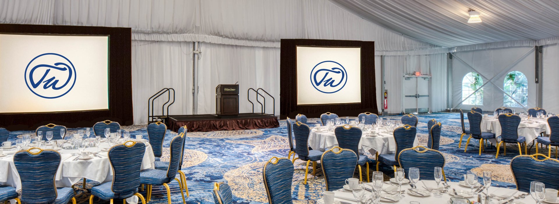 A room at the Tradewinds set up for a dinner meeting