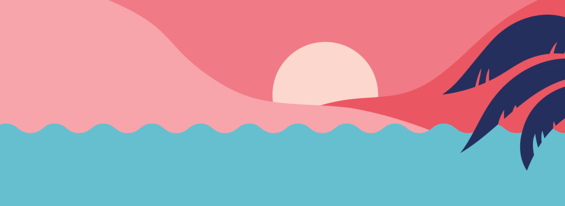 A graphic of a sunset with pink hues