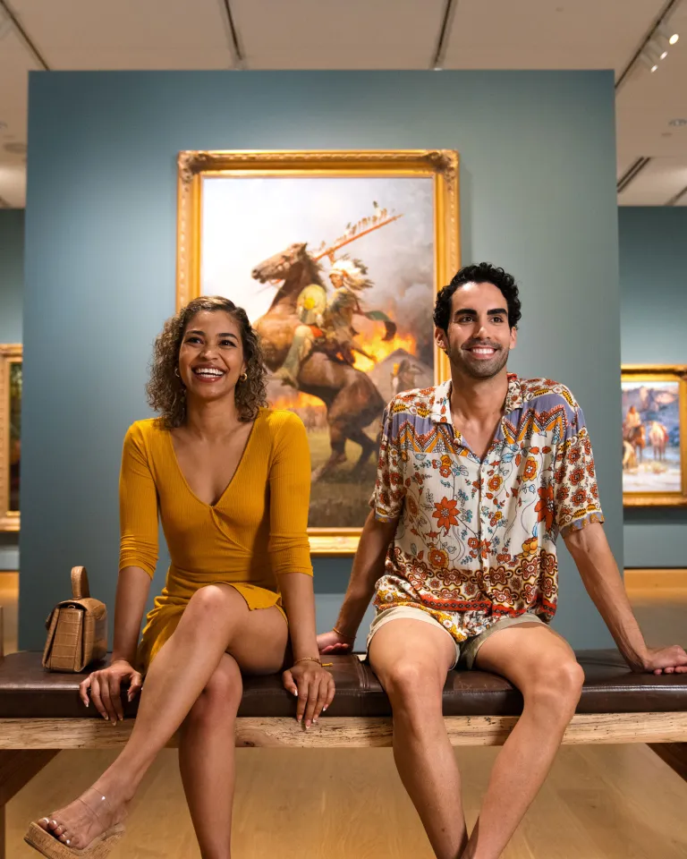 Two people sit at the James Museum