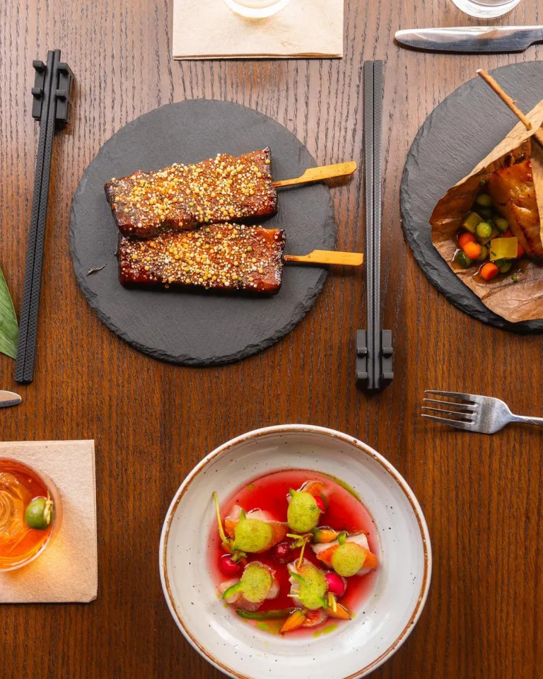 four beautifully prepared Pan Asian plates of food at Fortu in St. Pete