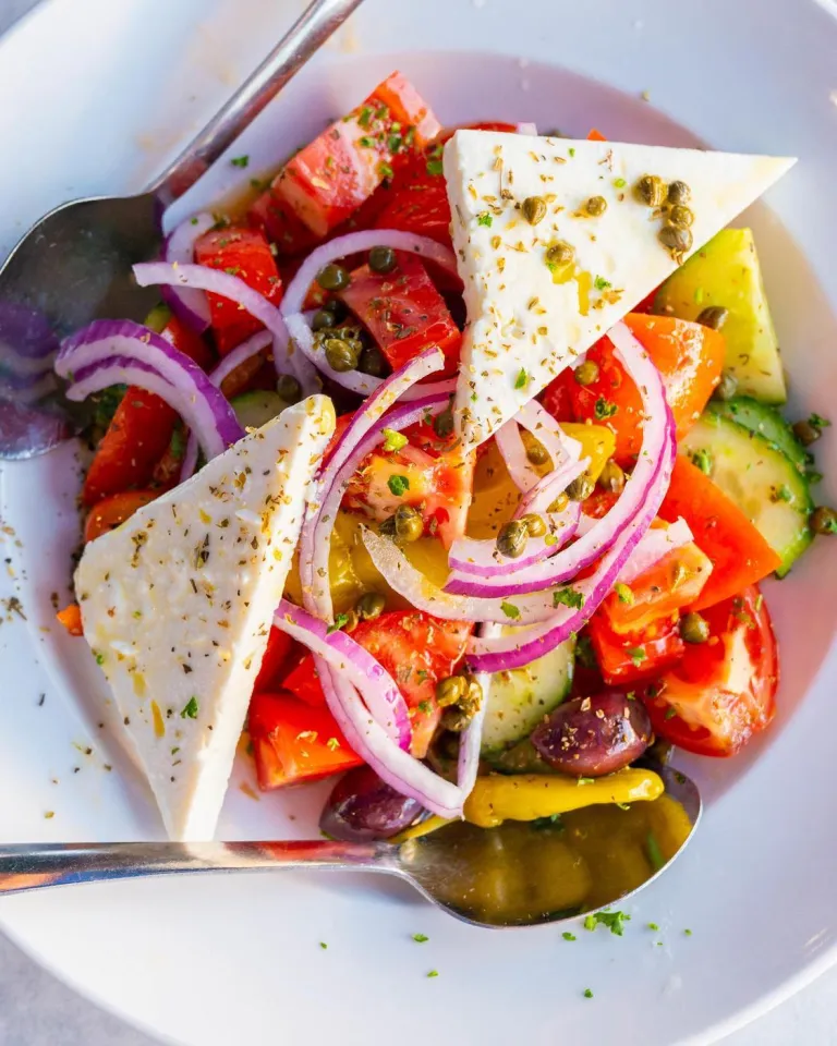 traditional greek salad at Hellas restaurant in Tarpon Springs