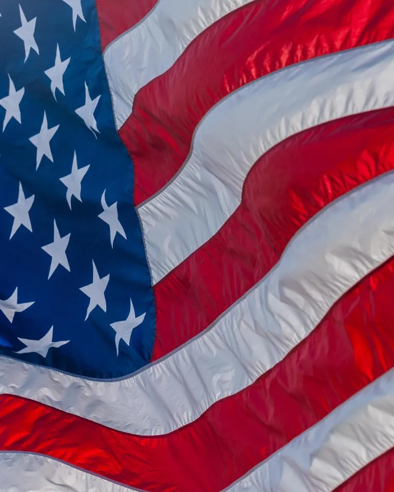 an American flag waving in the breeze