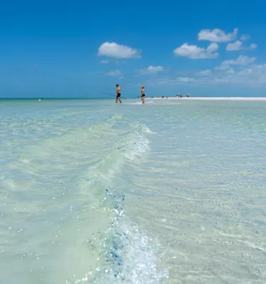Beautiful crystal clear water at the North Beach at Fort de Soto Park in Tierra Verde, Florida