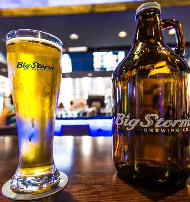 A beer glass and a beer bottle from Big Storm Brewery just outside Pinellas Park