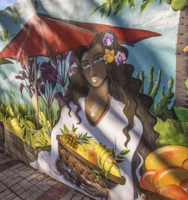 A mural of a lady holding a fruit basket from the Florida Botanical Gardens