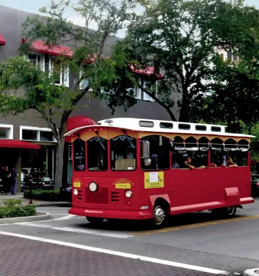 The Jolley Trolley stopped at an intersection