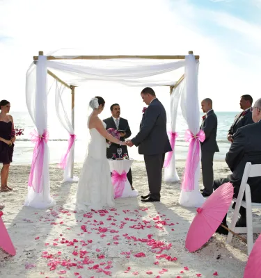 A wedding on St. Pete Beach with the Gulf of Mexico in the background