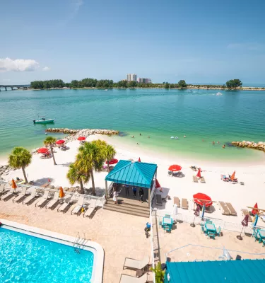 An overview of pool and beachfront of Dolphin Sands