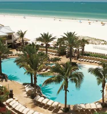 Aerial view of Sandpearl Resort pool beachfront