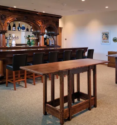 A spacious bar with antique furnishings