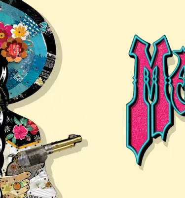 The Mavericks band poster featuring a woman cowboy with white and colorful face makeup on.