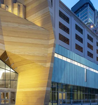 The exterior of the James Museum of Western and Wildlife Art at twilight