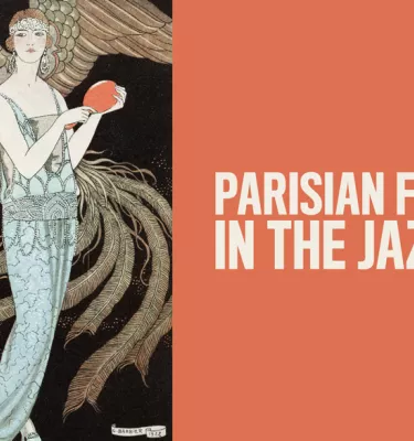Parisian Fashion in the Jazz Age event poster for Museum of Fine Arts in St. Pete featuring a woman dressed up from the roaring 20's.