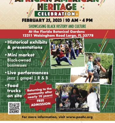 Pinellas African American Heritage Celebration event flyer poster featuring children and families enjoying the fun of the event.