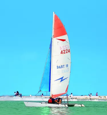 Catamaran sailing off Honeymoon Island