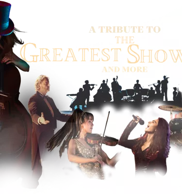 The Greastest Showman orachestra event flyer poster featuring women playing the violin.
