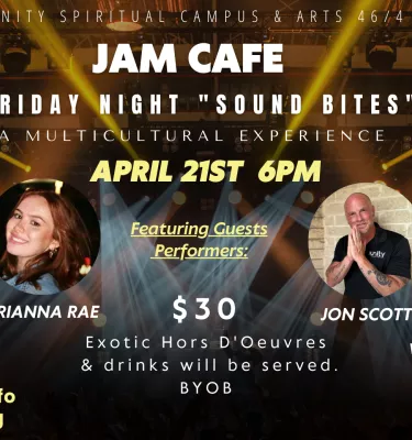 Friday Night Jam Sound Bites event flyer poster featuring headshots of multiple performing artists.