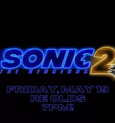 Sonic 2 The Hedgehog movie event flyer poster featuring neon blue and yellow font color.