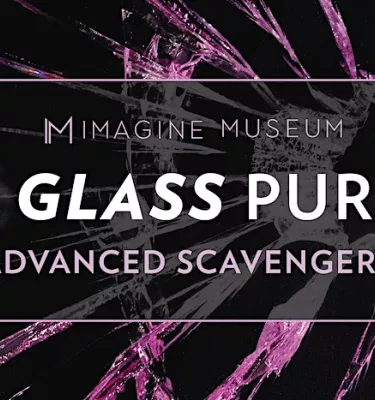The glass pursuit scavenger hunt event flyer poster featuring purple glass art.