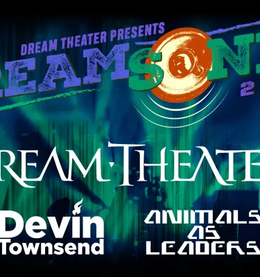 Dreamsonic tour event flyer poster featuring band names Dream Theater, Devin Townsend and Animals as Leaders.