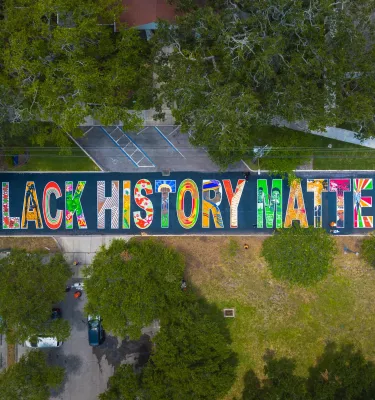 Aerial photo of Black History Matters mural