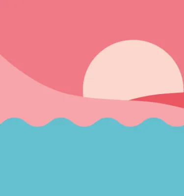 A graphic of a sunset with pink hues