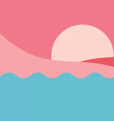 A graphic of a sunset with pink hues
