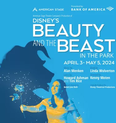 Disney's Beauty and the Beast In the Park by American Stage 2024 spring show event flyer poster.