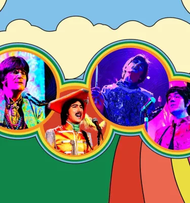 RAIN: A tribute to the Beatles mystery tour featuring all four members of the Beatles performing on stage.