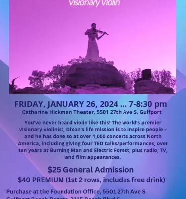 Dixon's Violin event flyer poster featuring an adult playing the violin with listed event details.