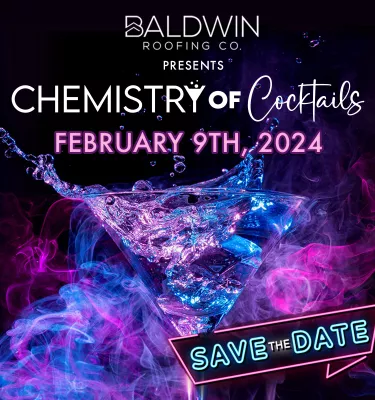 Chemistry of Cocktails event flyer poster featuring a neon martini.