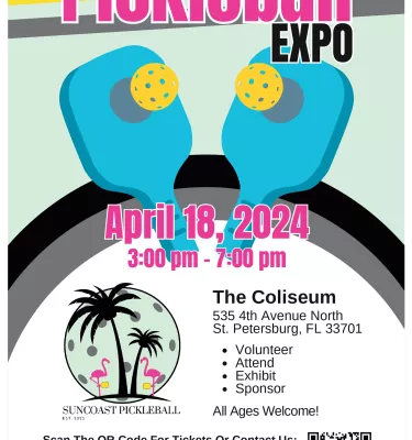 Suncoast Pickleball Expo 2024 event flyer poster.