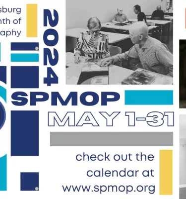 St. Pete Month of Photography event featuring event details and photos of photographers.